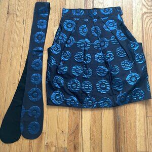 Vintage Cotelac Black & Blue Textured Skirt w/ Matching Sash Belt (FR 1 / US 4)